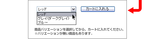 ���i�o���G�[�V������I�����Ă���A�J�[�g�ɓ���Ă��������B ���o���G�[�V�������������i������܂��B